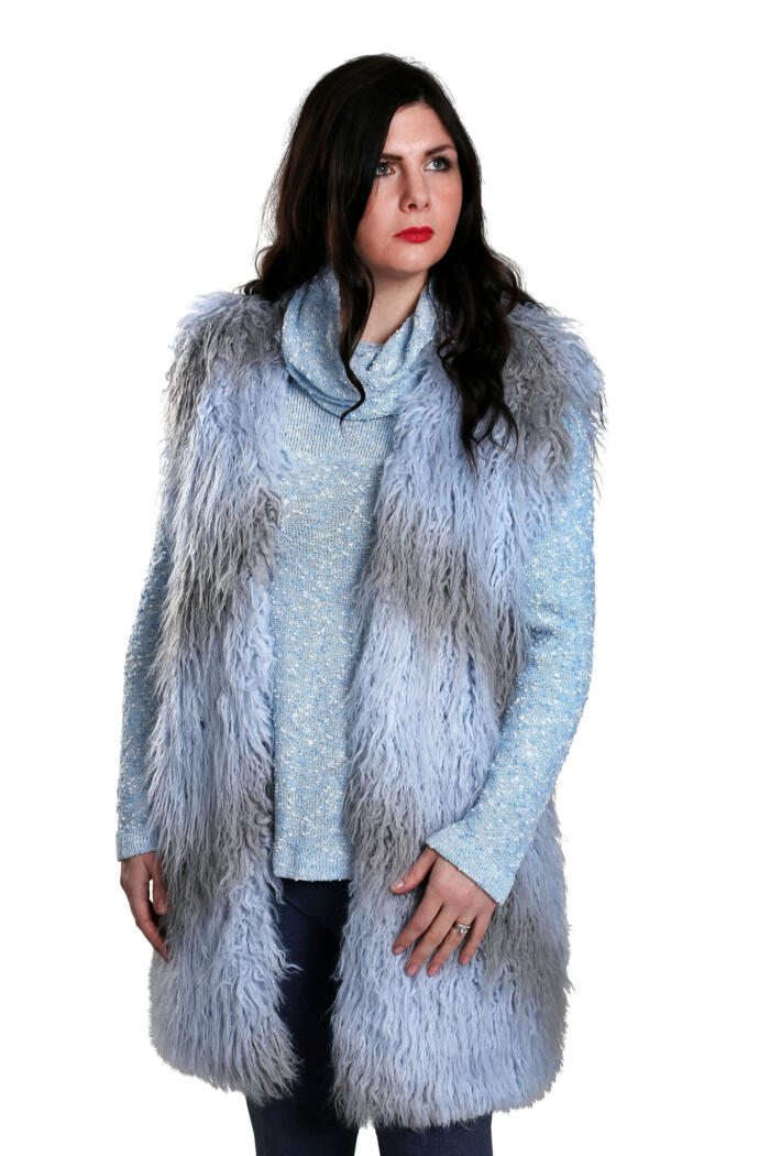 VE22 Sky Blue Eco Fur Vest