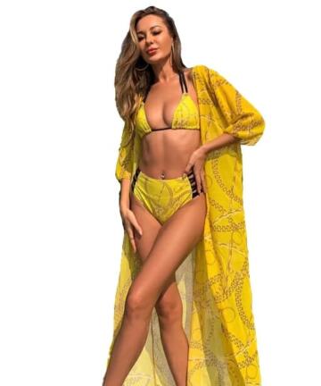 3 Pack Halter Lace Up Bikini Swimsuit And Cover Up Set 1 Mask Transparent